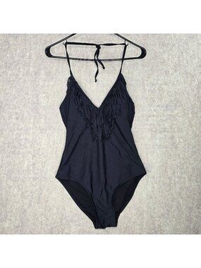 Jessica Simpson Women One-Piece Fringe Swimsuit Black Size S Nylon/Spandex Blend